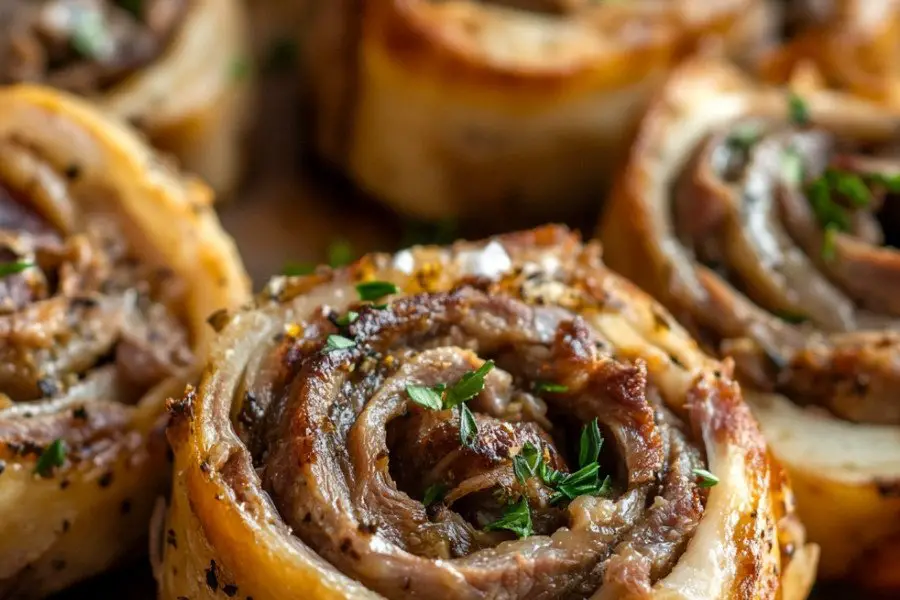 French Dip Roast Beef Pinwheels